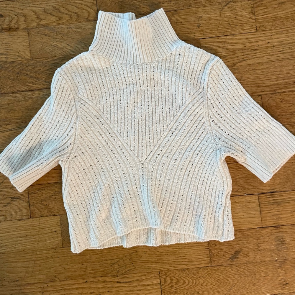 Free People Chunky Ribbed Turtleneck Short Sleeve Sweater - Cream